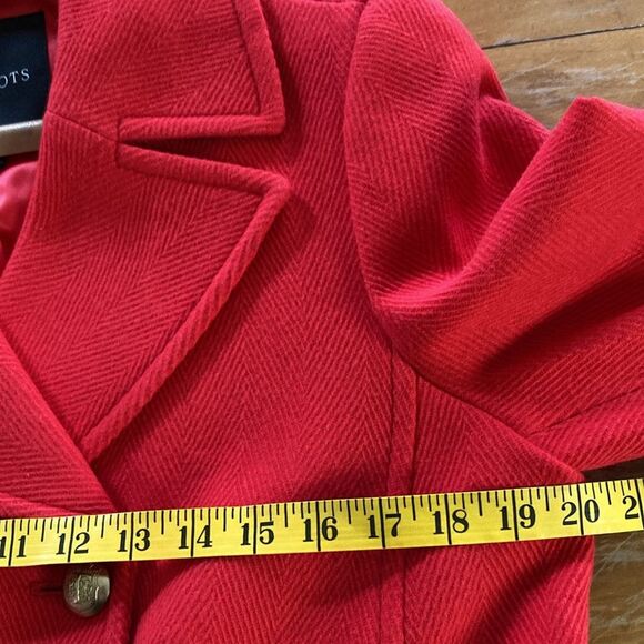 Talbots Vivid Red Double Breasted Wool Blend Gold Button Pockets Peacoat Size 10 - Picture 5 of 11